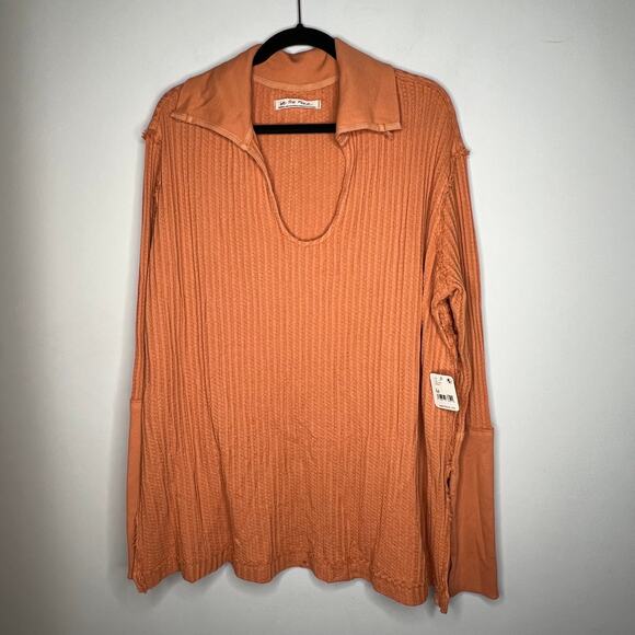 Free People Orange Long Sleeve Raymond Collared Thermal Medium - Picture 3 of 9